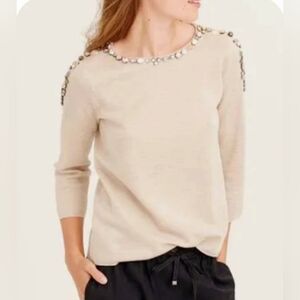 J. Crew Beige Crystal Jewel Embellished Neckline Sweater